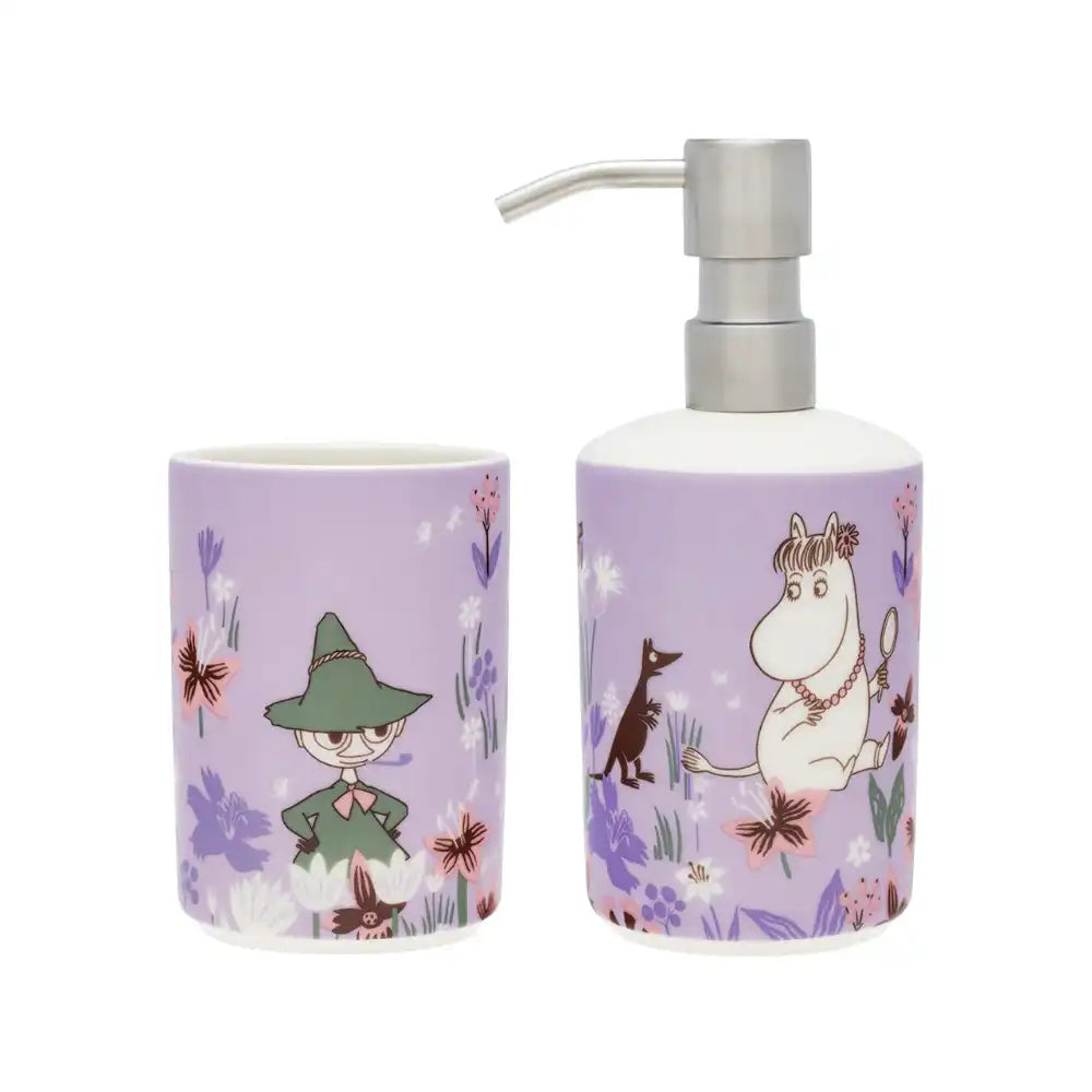 Mummi Såpedispenser og Tannkostholder Blomsterhage - Moomin Arabia