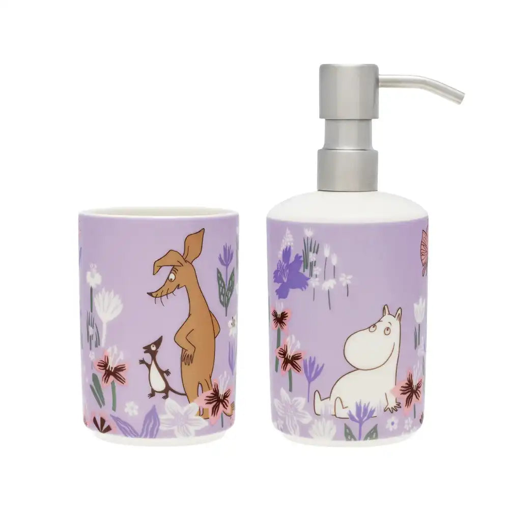 Mummi Såpedispenser og Tannkostholder Blomsterhage - Moomin Arabia