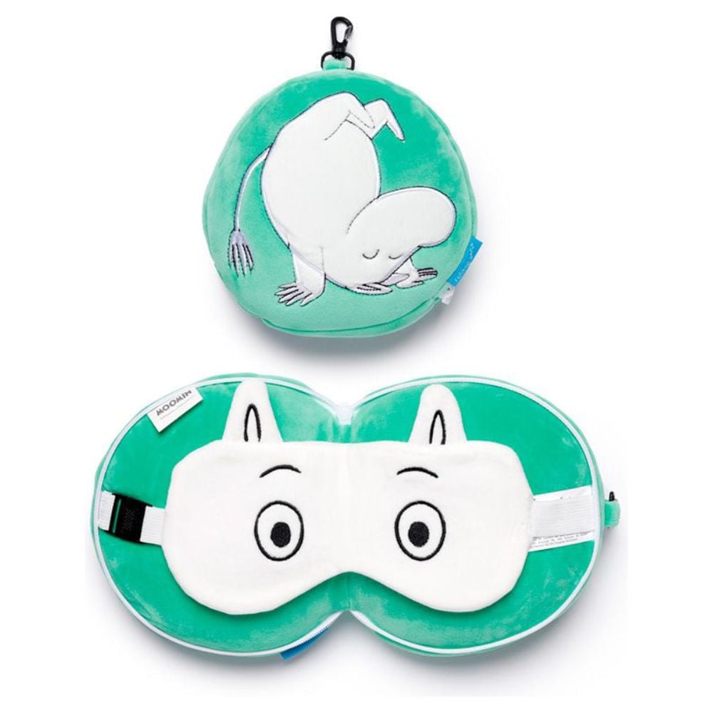 Moomin Relaxeazzz Plush Travel Pillow & Eye Mask Green - The Official Moomin Shop