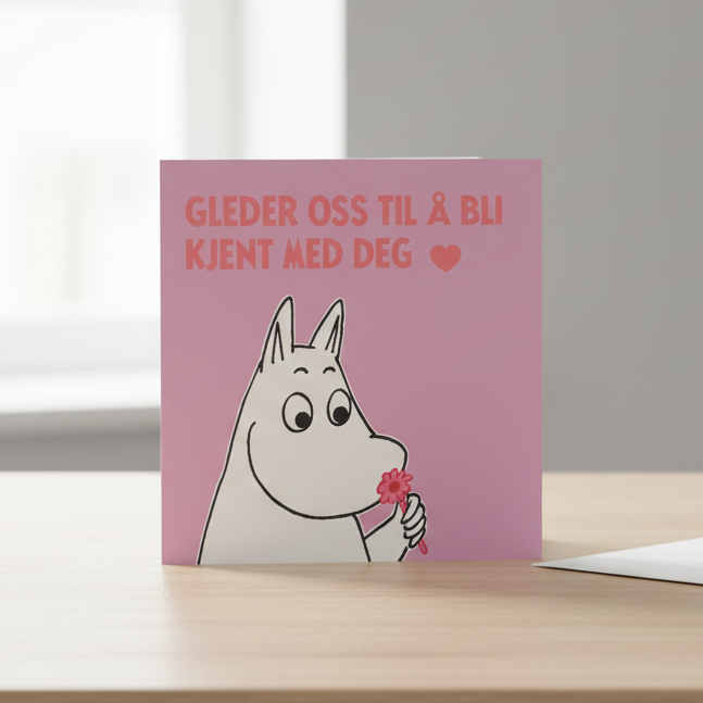 Norwegian Moomin card on desk with envelope
